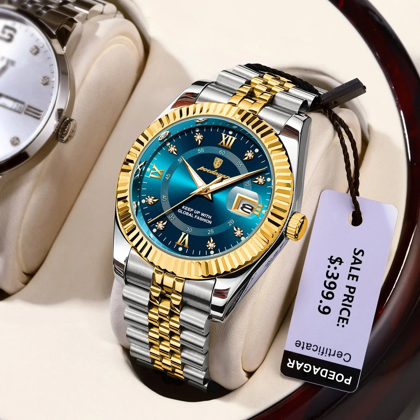 POEDAGAR Montre Homme de Luxe Prestige Etanche Acier inoxydable