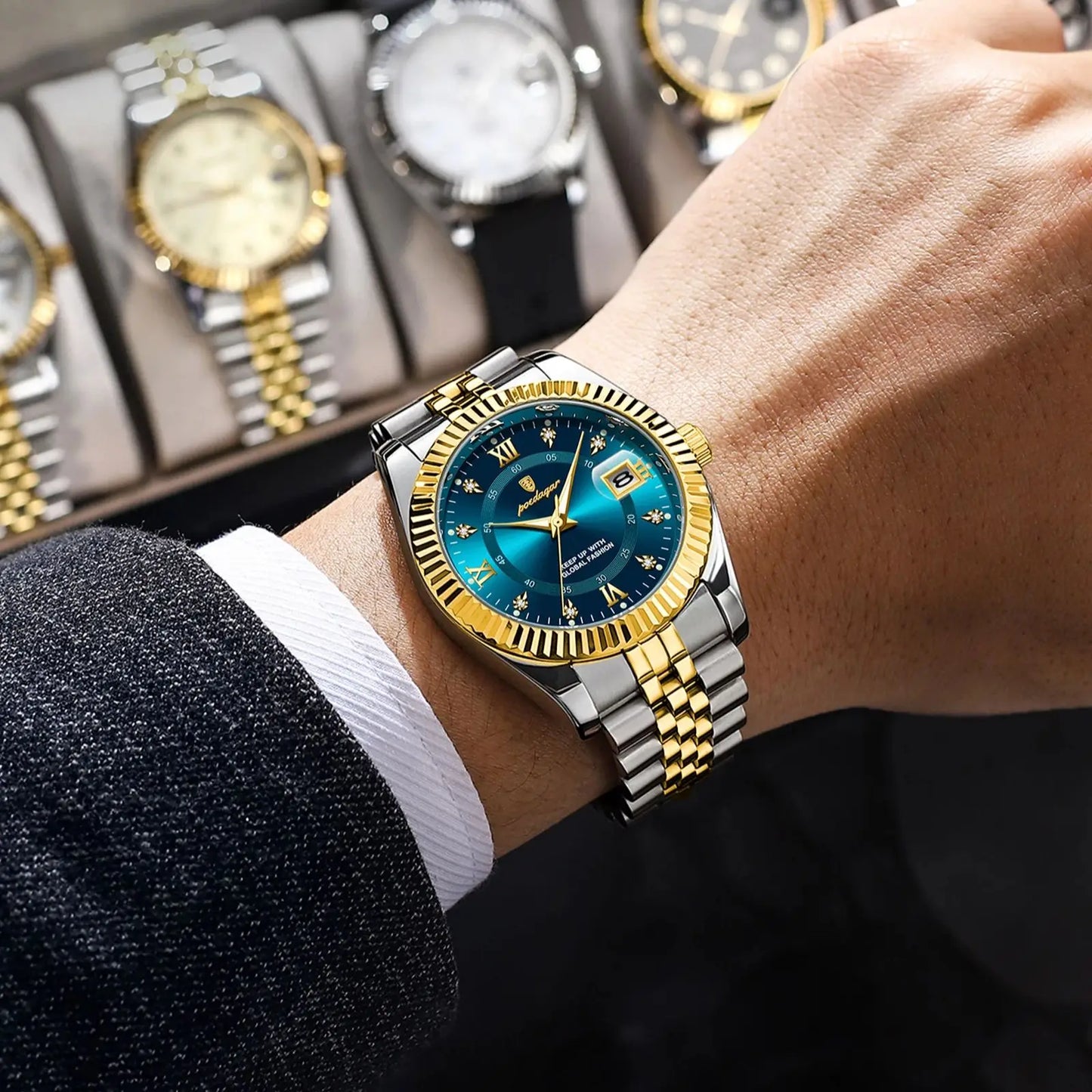 POEDAGAR Montre Homme de Luxe Prestige Etanche Acier inoxydable