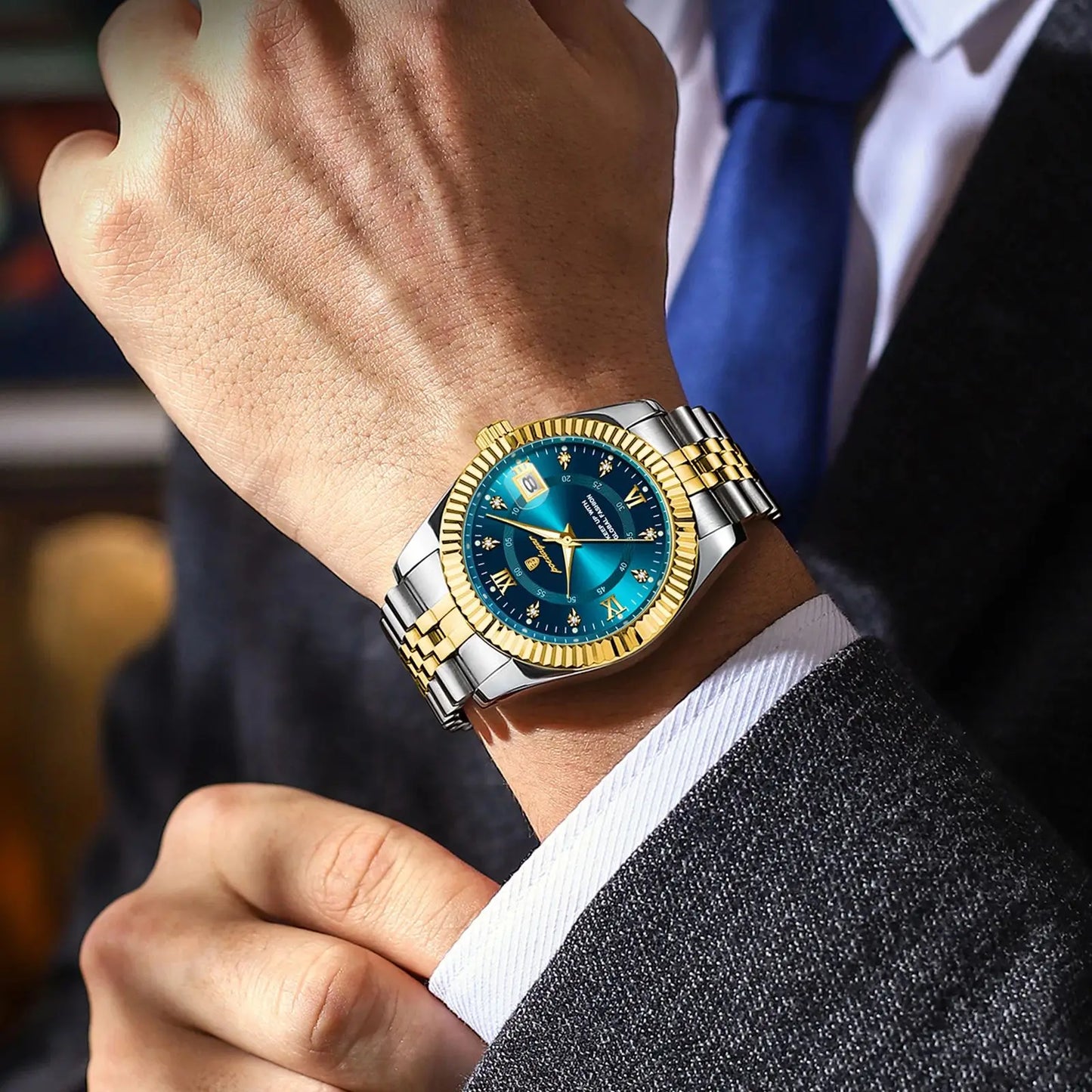 POEDAGAR Montre Homme de Luxe Prestige Etanche Acier inoxydable